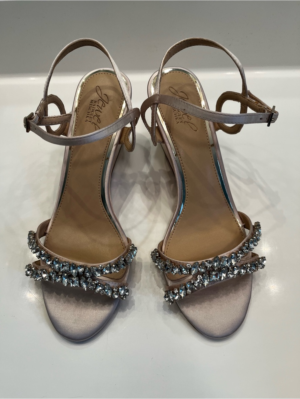 Jewel Badgley Mischka Rhinestone Wedge Sandals Size 9